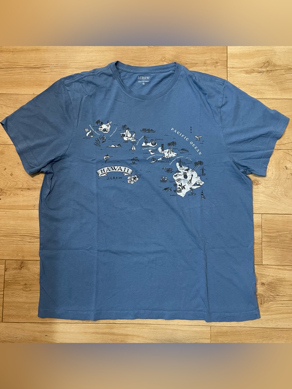 J. Crew Men's XL Blue Hawaii Map Graphic Crew Tee